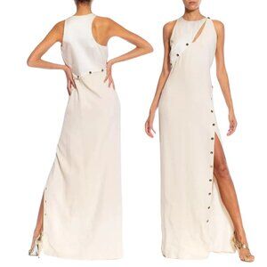 Versace 2017 Full Length Dress Off White Silk Blend High Slit Gown White Sz 42